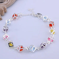 Silver Tone Cube Charm Bracelet with Colourful Rhinestone Crystals 417