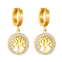 Tree of Life Drop Earrings – 18K Golden Plated Stainless-Steel Hoops 739