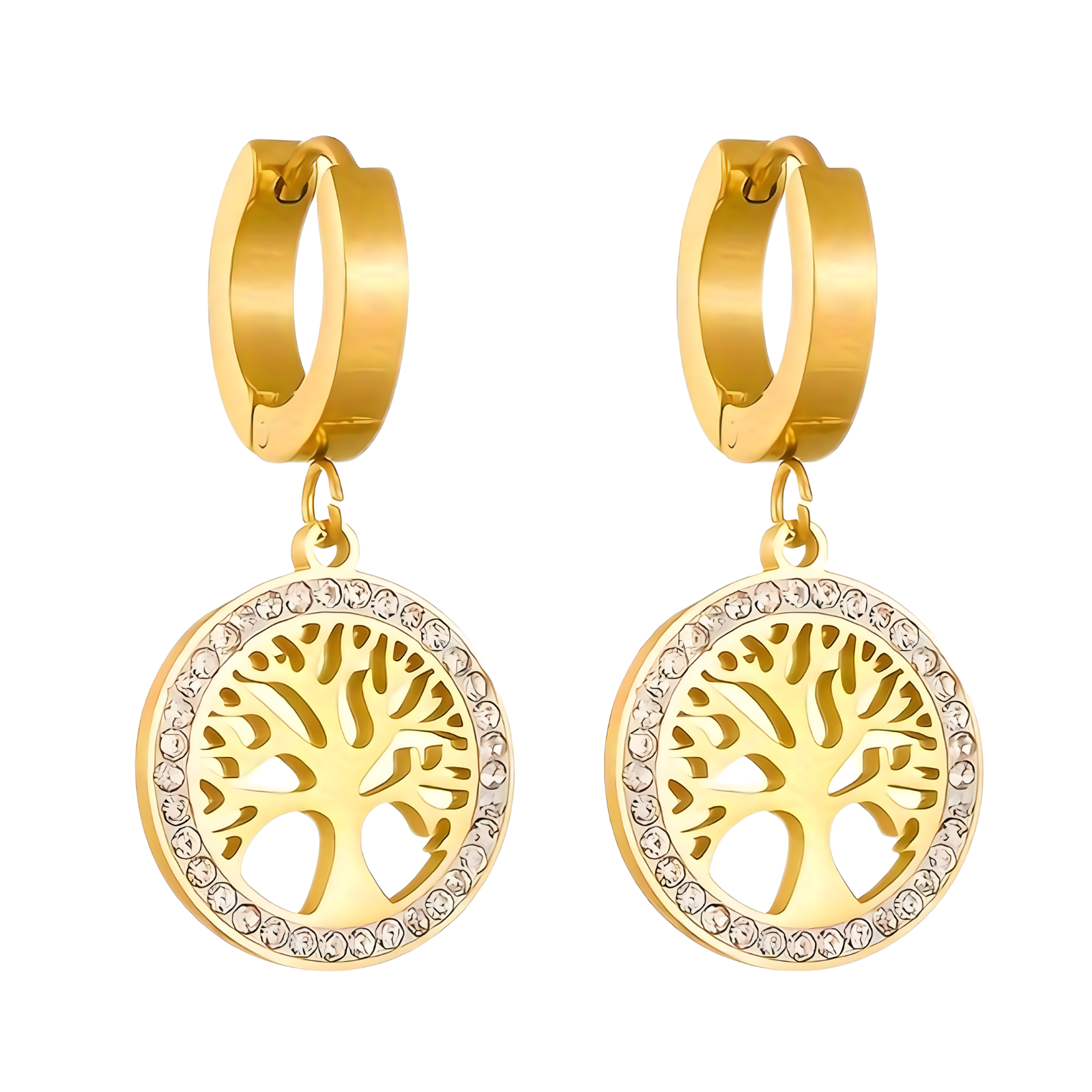 Tree of Life Drop Earrings – 18K Golden Plated Stainless-Steel Hoops 739