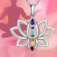 7 Chakra Tree of Life Pendant, Silver Plated Yoga Healing Stone Necklace B151