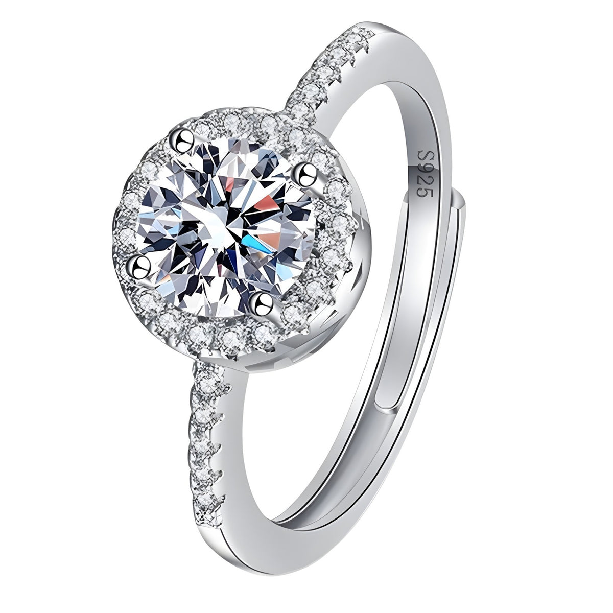 925 Sterling Silver AAA Cubic Zirconia Halo Engagement Ring, 8mm Round Cut 376