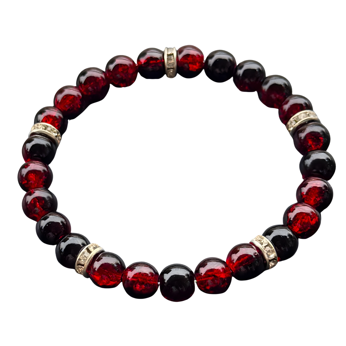 Anti Anxiety Style Red Black Beaded Bracelet 8mm Round Acrylic Beads 1743