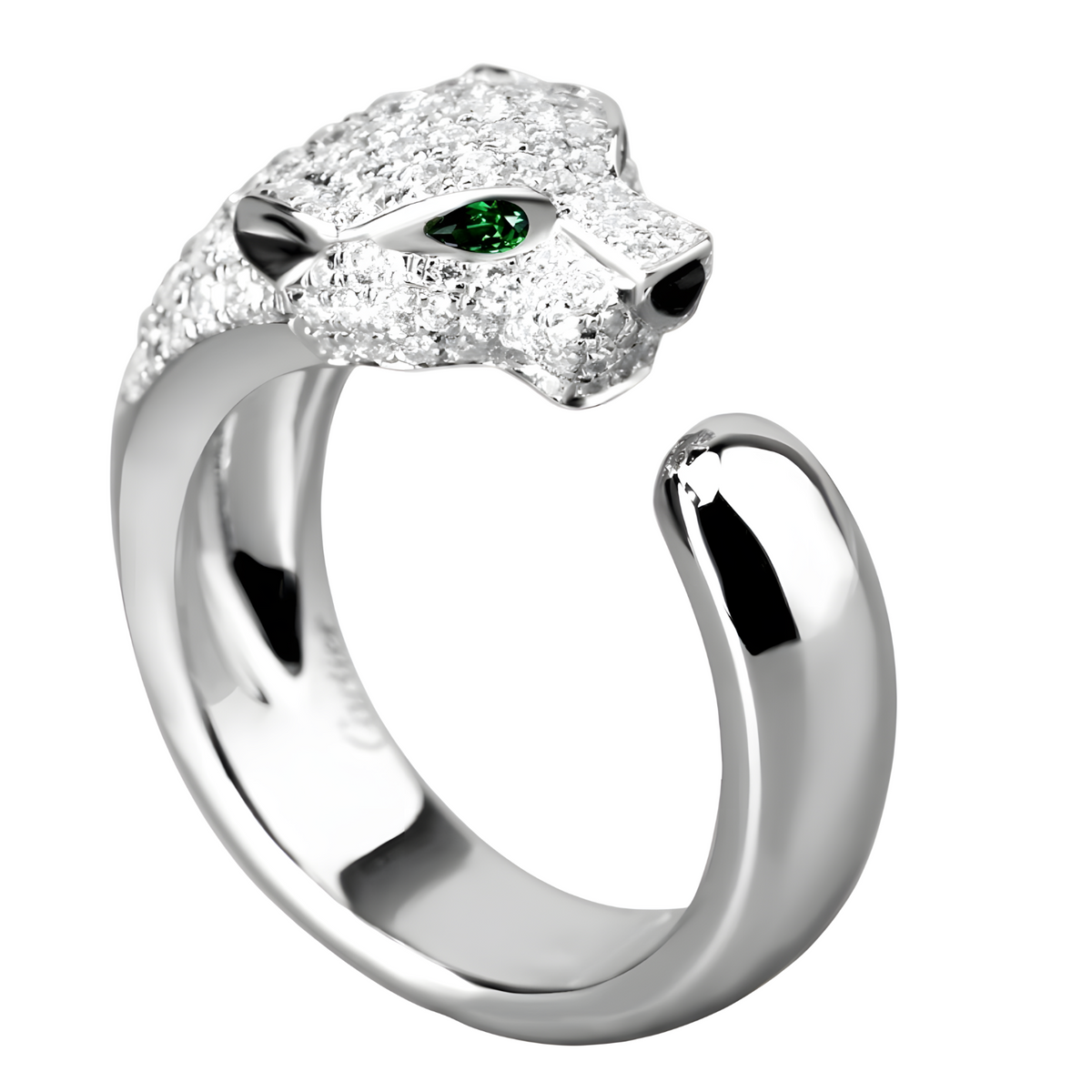 Leopard Head Open Adjustable Ring For Women Silver Colour Green Eye Animal 1755