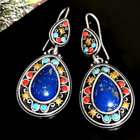 Vintage Water Drop Dangle Earrings Women Copper Alloy 925 Silver Plating - 1222
