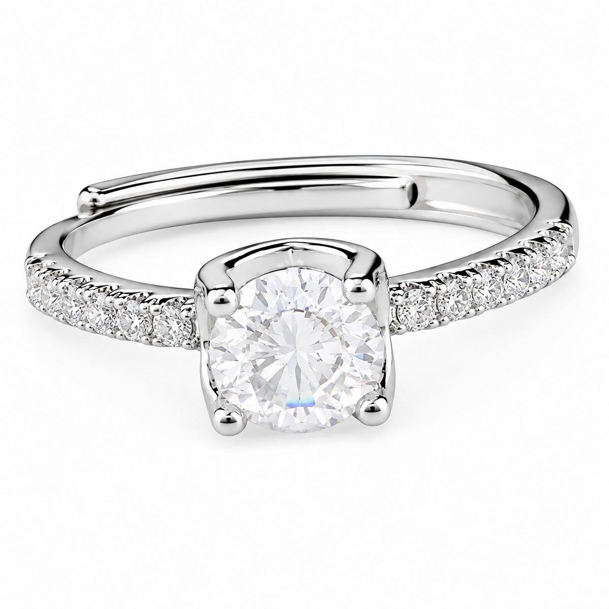 Women's Adjustable Silver Tone Ring Cathedral Band With Shoulder Sparkle 1619