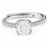 Women's Adjustable Silver Tone Ring Cathedral Band With Shoulder Sparkle 1619
