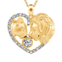 Lion Couple Heart Shape Pendant Necklace Zircon Frame Decoration Valentine B175