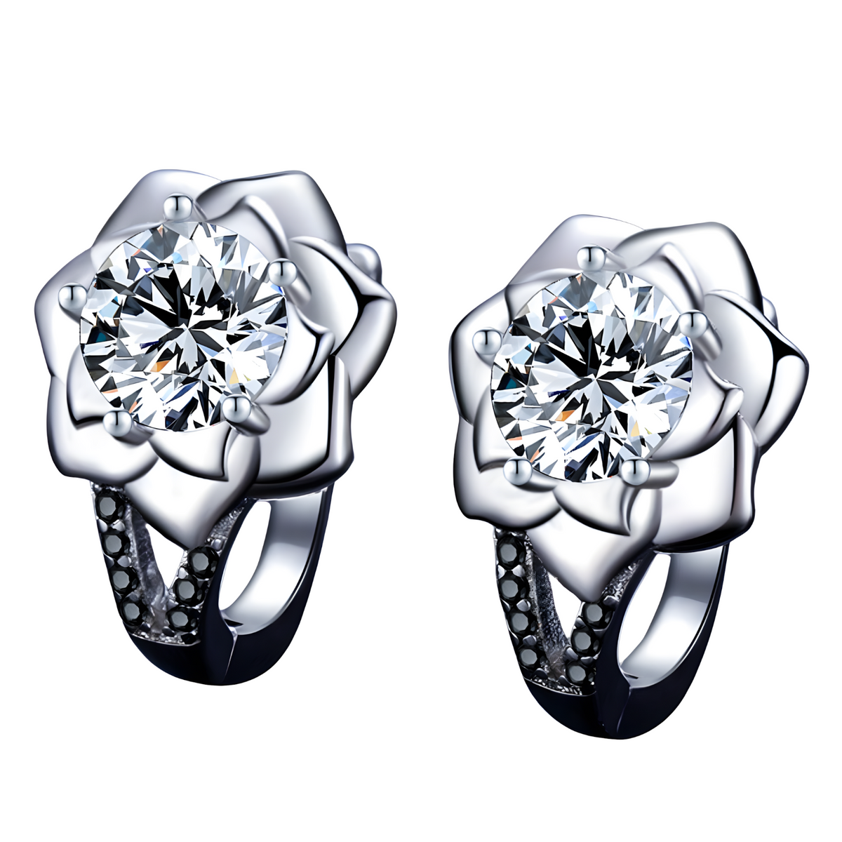 Black Awn Silver Color Black Trendy Spinel Engagement Flower Hoop Earrings 518