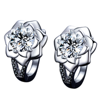 Black Awn Silver Color Black Trendy Spinel Engagement Flower Hoop Earrings 518
