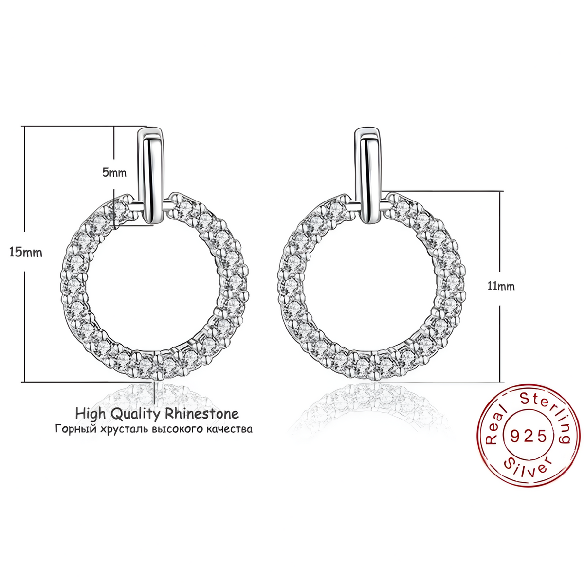 925 Sterling Silver Circle Hoop Earring Elegant Crystal Stud Hoops for Women 323