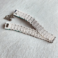 Wide Watch Strap Style Bracelet With Geometric Engraved Panels, Polished 1783
