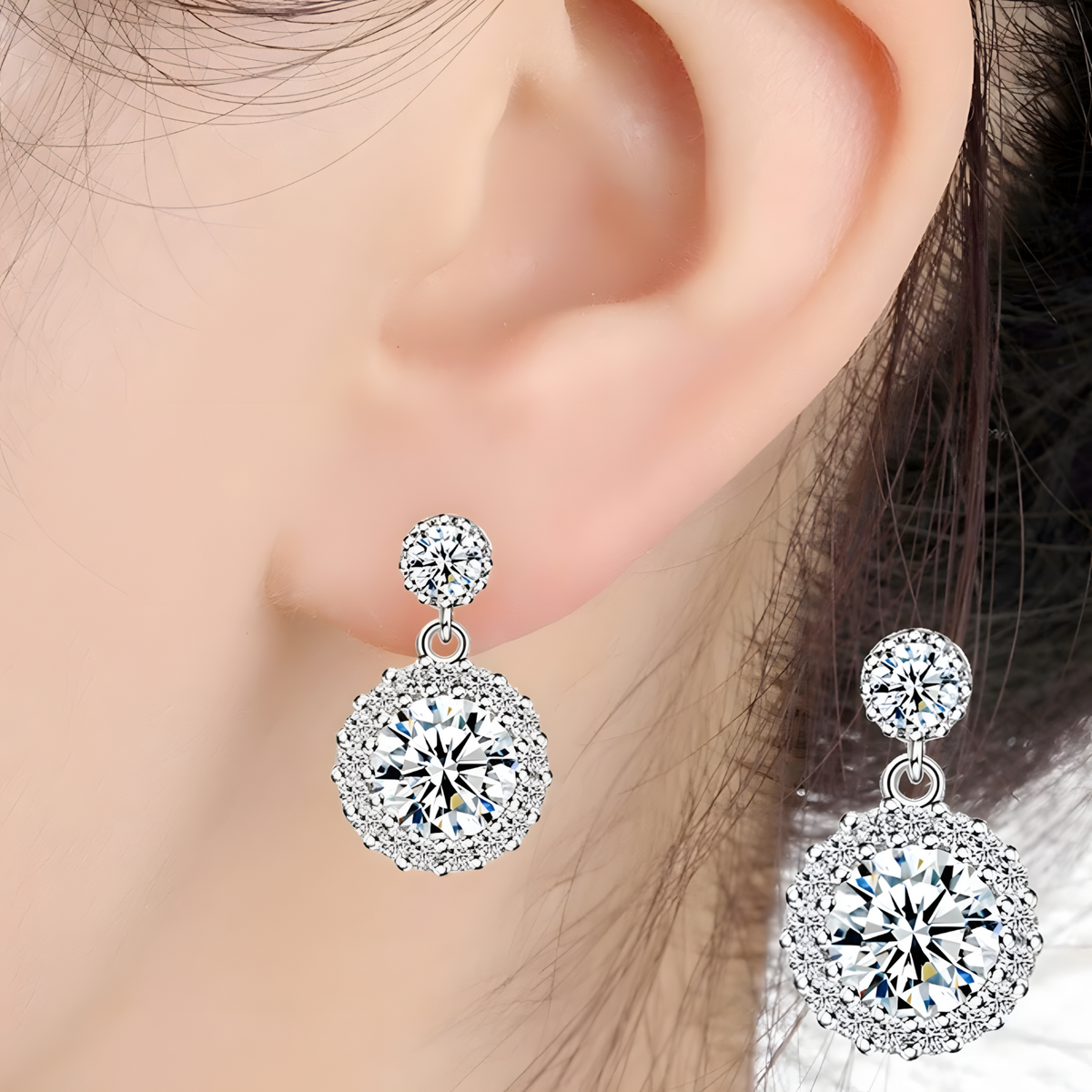 925 Sterling Silver Round Cut Cubic Zirconia Drop Earrings Halo Dangle 319