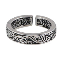 925 Sterling Silver Adjustable Vintage Scroll Band Ring, Engraved Pattern 1884