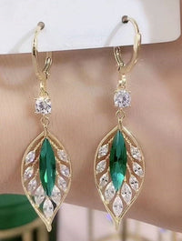 Leaf Crystal Drop Earrings, 14K Gold Plated with Sparkling Zirconia, Elegant 112