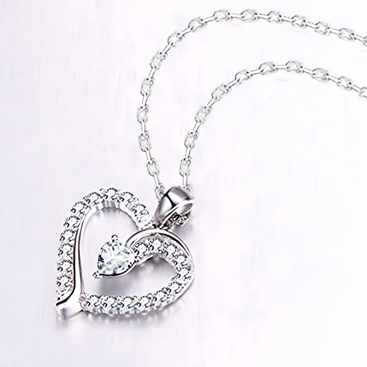 Luxury Paved Heart Necklace - Dazzling Cubic Zirconia Silver Tone for Women B72