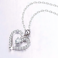 Luxury Paved Heart Necklace - Dazzling Cubic Zirconia Silver Tone for Women B72