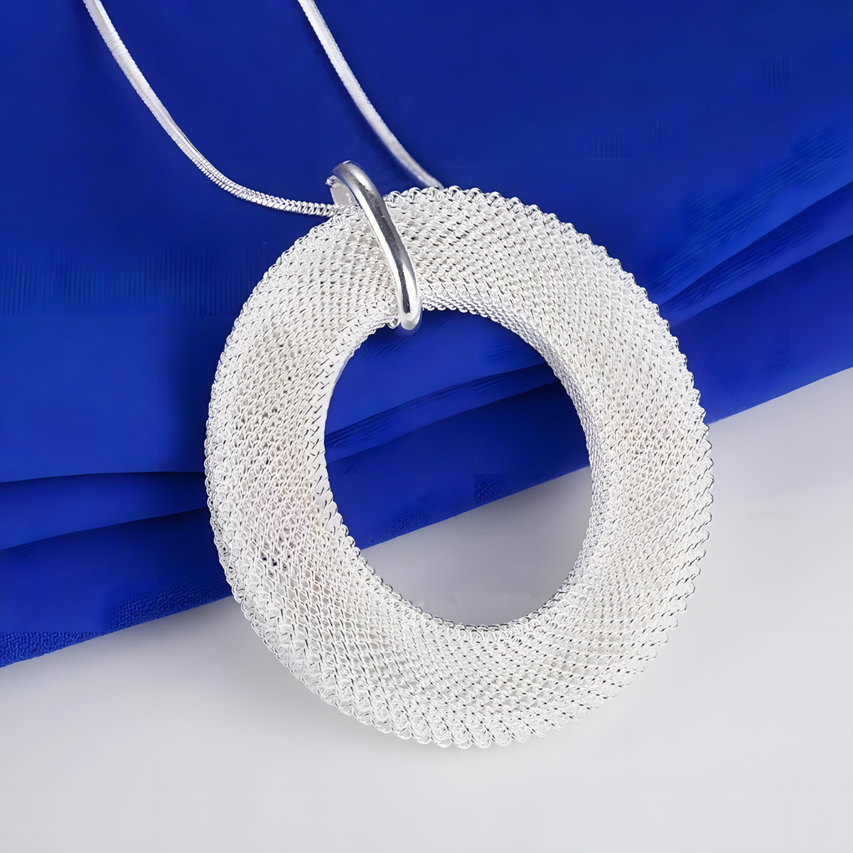 Unified Jewellery Large Circle Mesh Pendant Necklace Women Statement Silver 1823