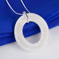 Unified Jewellery Large Circle Mesh Pendant Necklace Women Statement Silver 1823