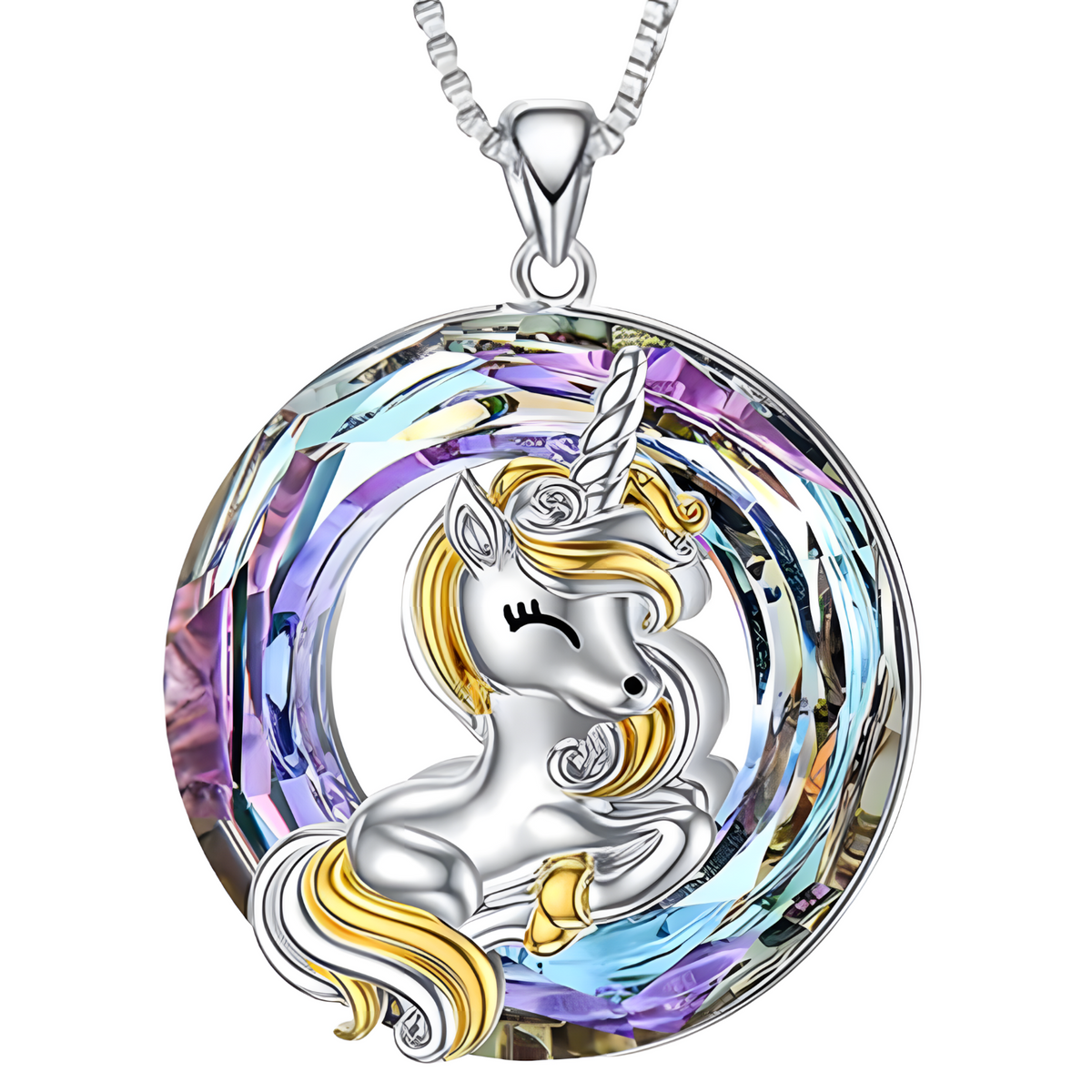 Womens Crystal Unicorn Necklace Gold Plated Unicorn Pendant Fantasy Jewelry b140