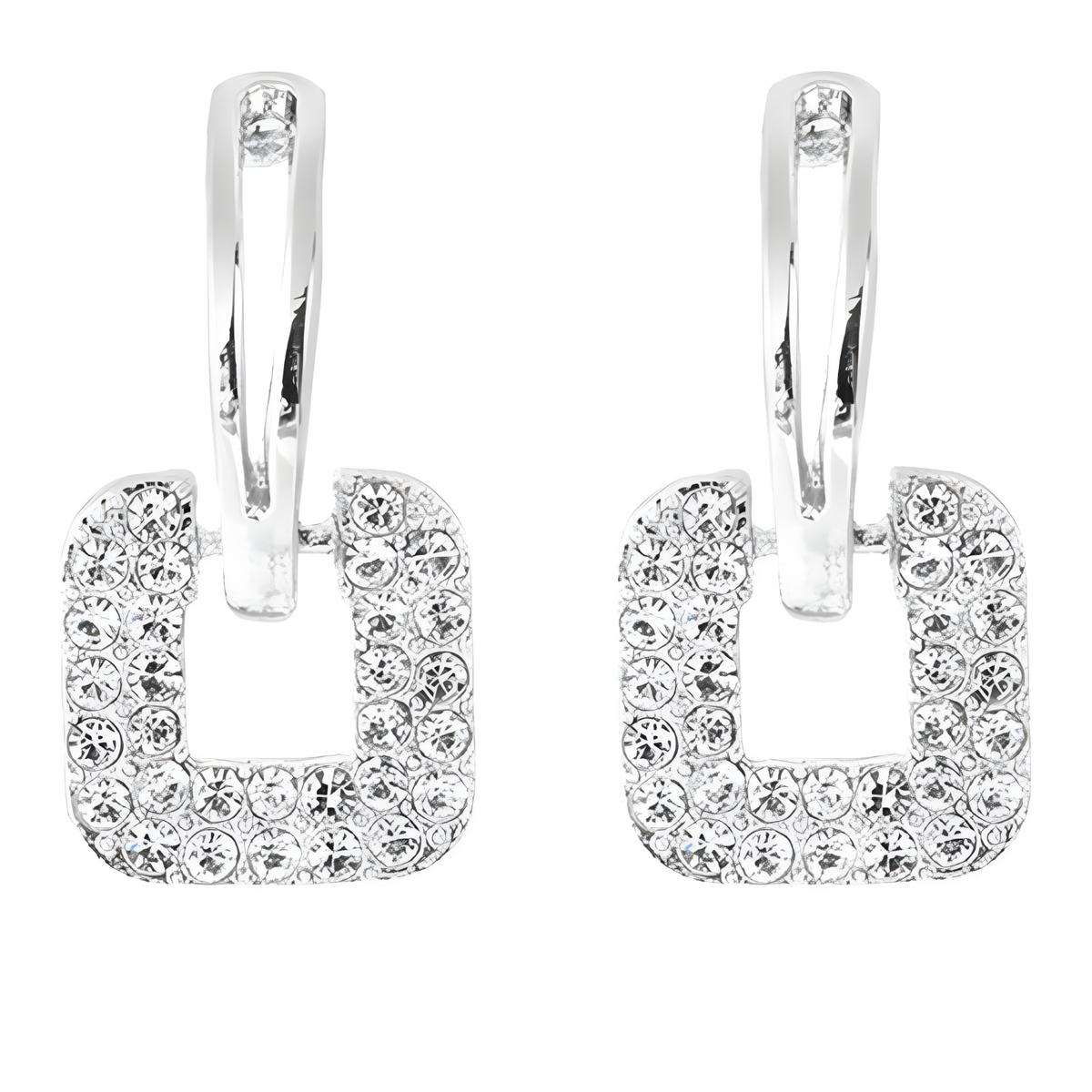 925 Sterling Silver Geometric Hoop Earrings Sparkling CZ Square Drop Hoops 316