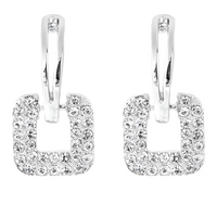 925 Sterling Silver Geometric Hoop Earrings Sparkling CZ Square Drop Hoops 316