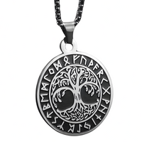Viking Tree of Life Pendant Necklace for Men-Stainless Steel Nordic Circle- 1066