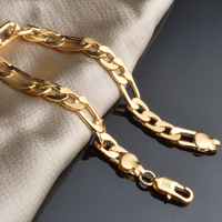Gold Plated Figaro Chain Bracelet, Classic Link Design, Women's Fashion 421