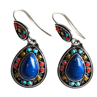 Vintage Water Drop Dangle Earrings Women Copper Alloy 925 Silver Plating - 1222