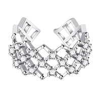 925 Sterling Silver Adjustable Geometric Ring with AAA Cubic Zirconia 382