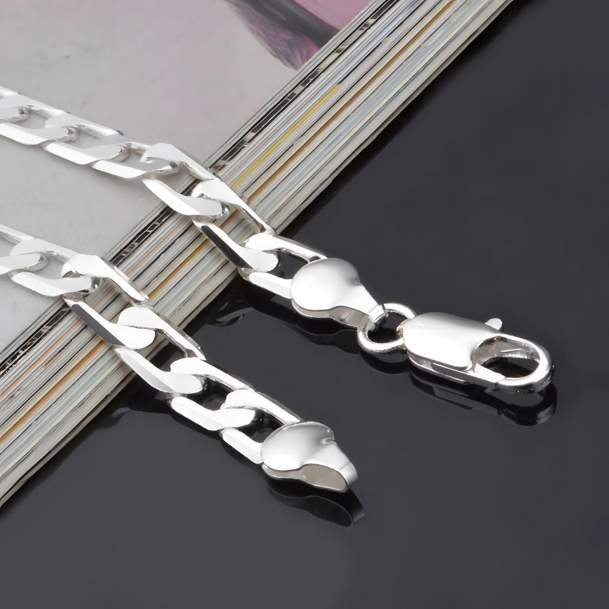 925 Silver-Plated Cuban Curb Chain Bracelet Copper Alloy Base MirrorPolished 874