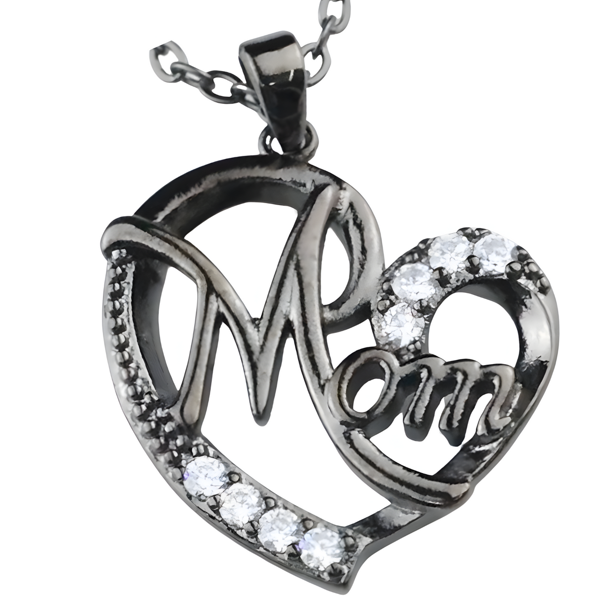 Black Mom Heart Necklace Cubic Zirconia Pendant Link Chain Womens Jewellery 1361