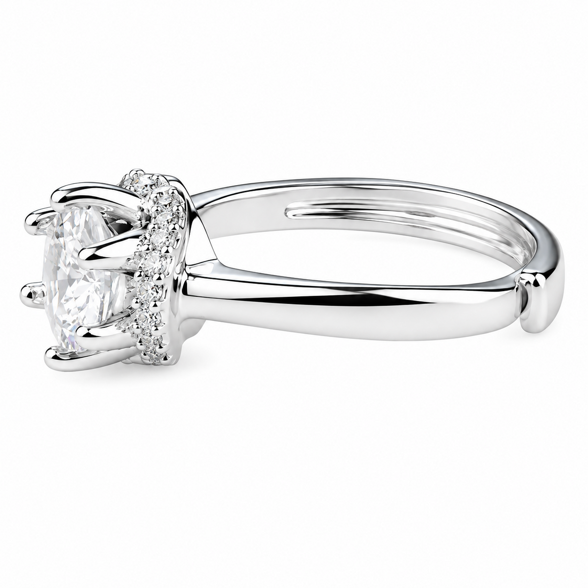 Adjustable Round Brilliant Zircon Proposal Ring, Crown Style Solitaire 1633