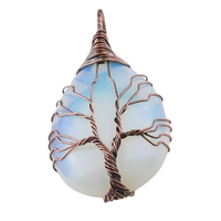 Opal Tree Of Life Pendant Necklace For Women Oval Opalescent Gemstone State 1345