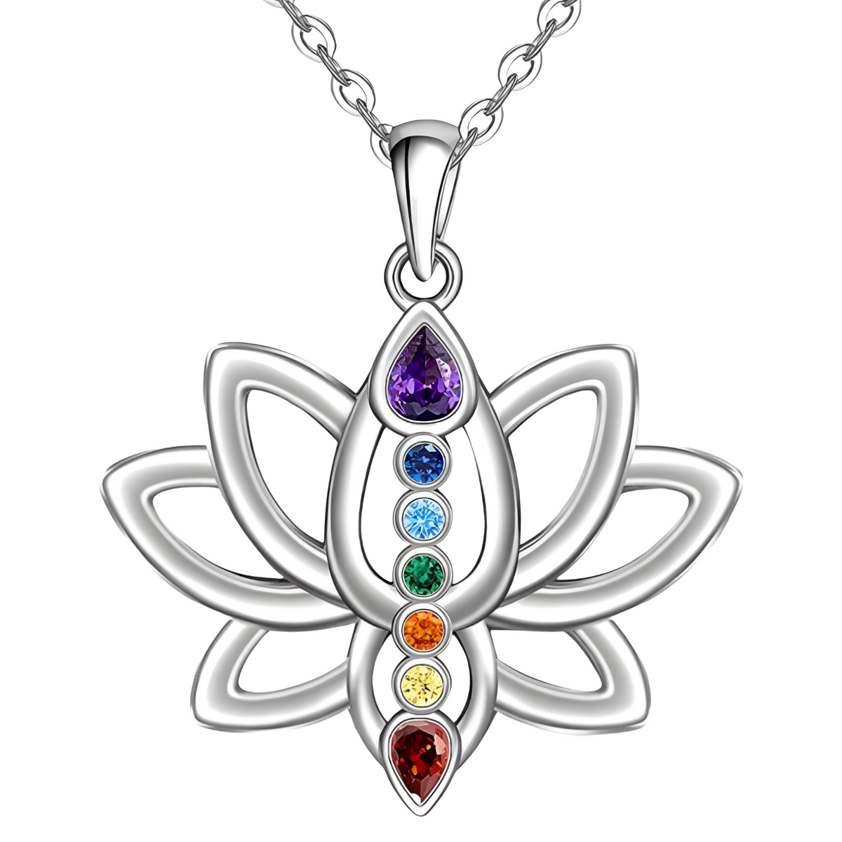 7 Chakra Tree of Life Pendant, Silver Plated Yoga Healing Stone Necklace B151