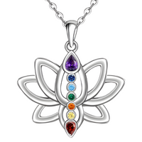 7 Chakra Tree of Life Pendant, Silver Plated Yoga Healing Stone Necklace B151