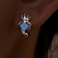Sterling Silver Crown Heart Hoop Earrings for Women – Cubic Zirconia Hoops 840
