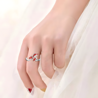 Red Mushroom Ring with Adjustable Opening Neutral Enamel Drip Oil Copper 491
