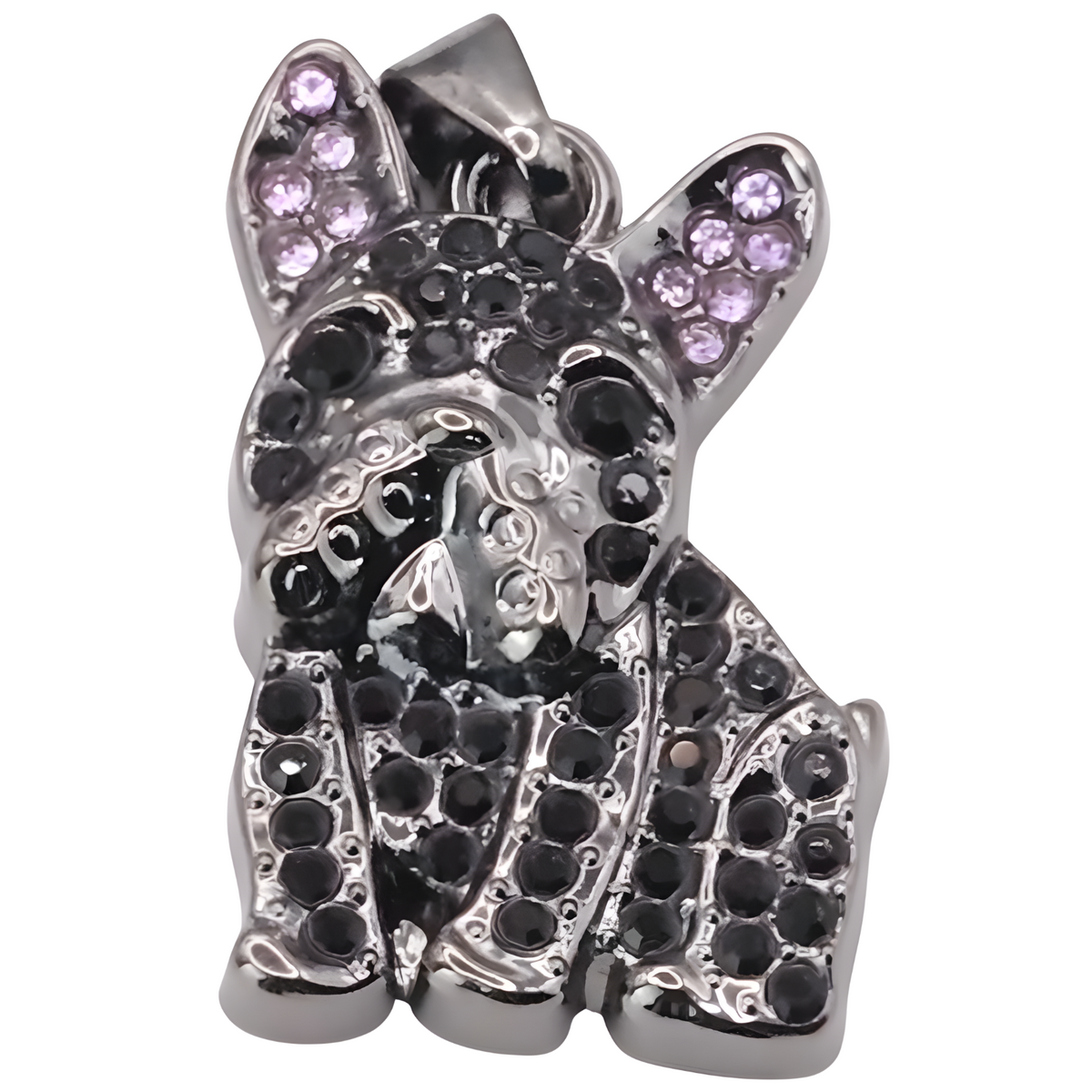 Bulldog Black Dog Pendant Necklace Women Rhinestone Pet Animal Charm Zinc B226