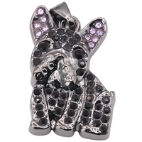Bulldog Black Dog Pendant Necklace Women Rhinestone Pet Animal Charm Zinc B226