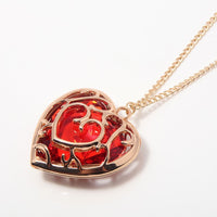 Red Heart Rose Pendant Necklace — Faceted Red Crystal Heart with Sculpted 1321
