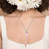 Natural Rose Quartz Necklace Set 3 Piece Healing Crystal Pendant Set Silver 1469