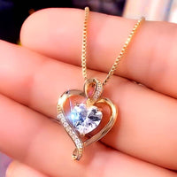 Gold Heart Pendant Necklace with Clear Cubic Zirconia, 18.4-Inch Snake Chain 143