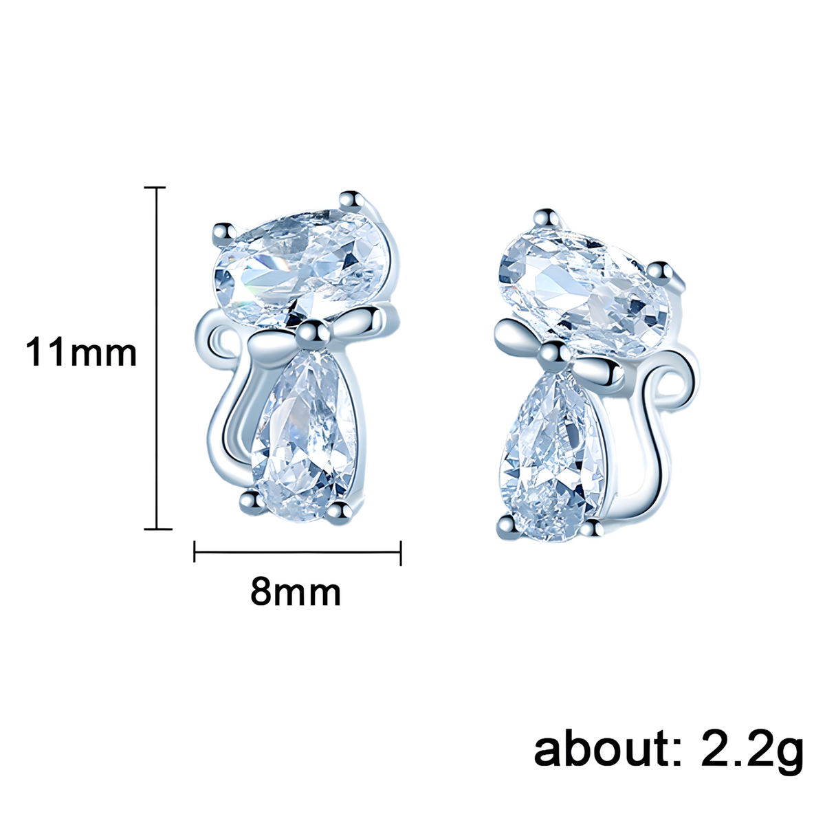 Cat Stud Earrings For Women - Faceted Oval & Teardrop Cubic Zirconia 1436