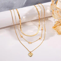 3 Pcs Heart Shape Charm Chain Stackable Three Layers Necklace Adjustable 93