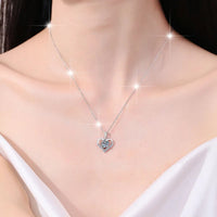 Silver-Tone Heart Pendant Necklace with Clear Crystal Centre – Copper Alloy 1145