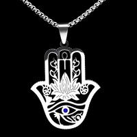 Hamsa Hand Lotus Necklace – Stainless Steel Eye Of Horus Pendant, Silver 1089