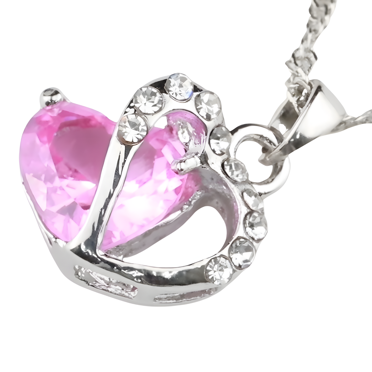 Pink Heart Crystal Jewellery Set for Women, Romantic Love Heart Pendant 1303