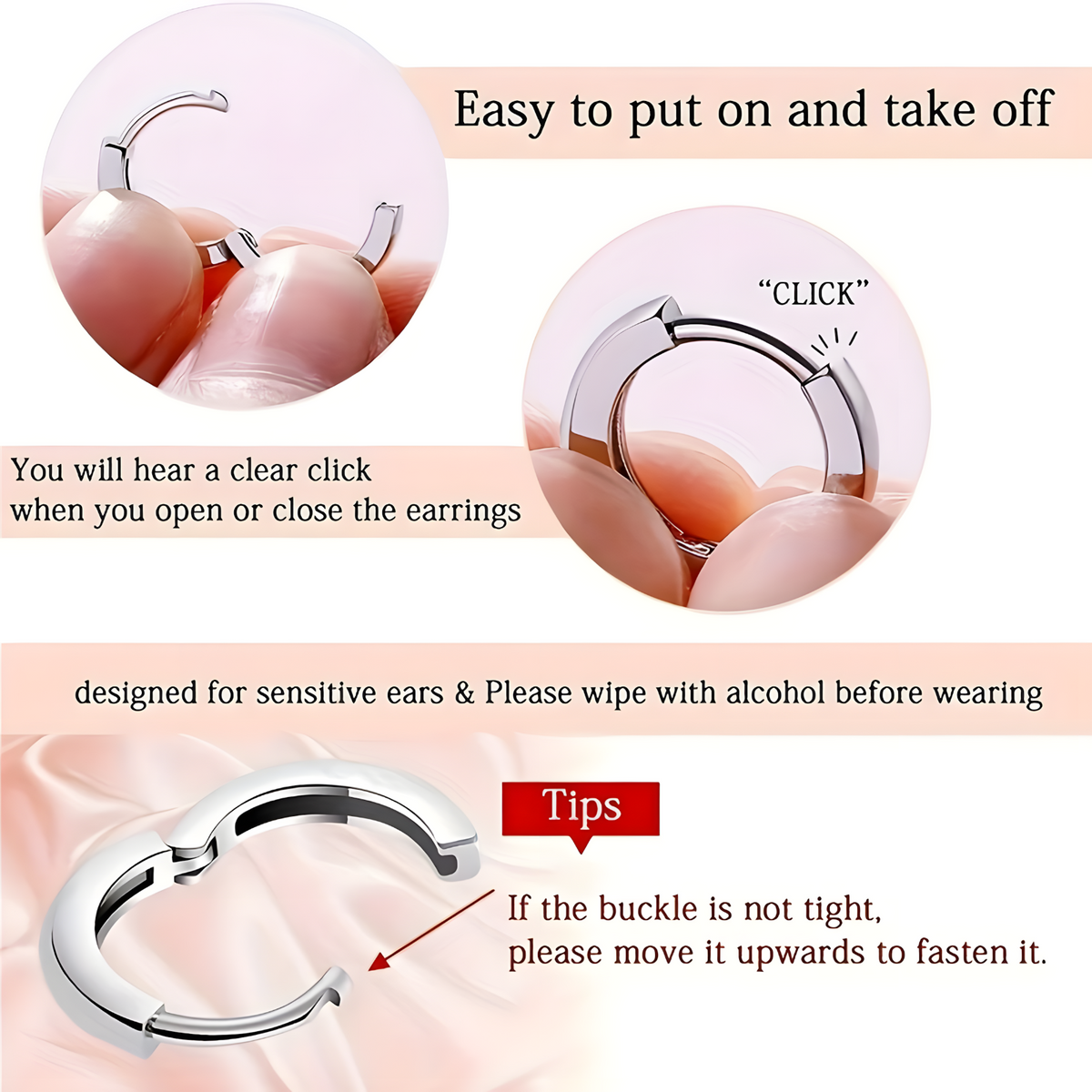 585 Gold Hoop Drop Earrings for Women, Delicate Zirconia Pendant Dangle Rose 602