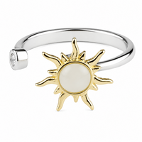 Sun Spinner Ring Adjustable Open Band Two Tone Statement Ring Clear Accent 1590