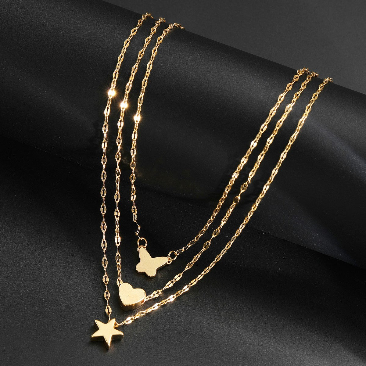 MultiLayer Gold Necklace Set for Women -3-Piece Retro Chain Choker with Lock 703
